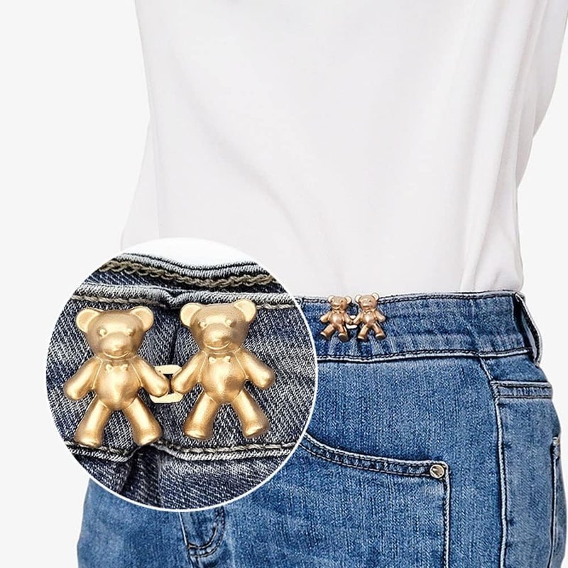 Luckam Cute Bear No-Sew Waist Button, Set of 4 Button Replacement Pant Clips for Loose Jeans, Bear Jean Button Pins - Image 4
