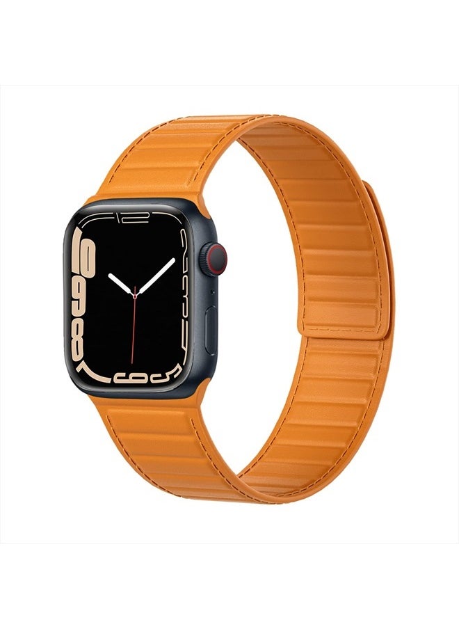 LKEITY - Magnetic Leather Bands Compatible with Apple Watch Band 49mm 45mm 44mm 42mm 41mm 40mm, Thin Leather Link Loop Replacement Wristband with Strong Magnet for iWatch SE SE2& Series 8/7/6/5/4/3. Men Poppy - Image 1