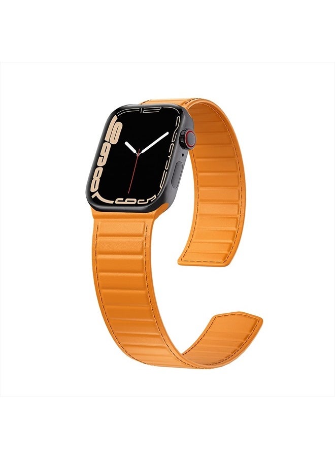 LKEITY - Magnetic Leather Bands Compatible with Apple Watch Band 49mm 45mm 44mm 42mm 41mm 40mm, Thin Leather Link Loop Replacement Wristband with Strong Magnet for iWatch SE SE2& Series 8/7/6/5/4/3. Men Poppy - Image 1