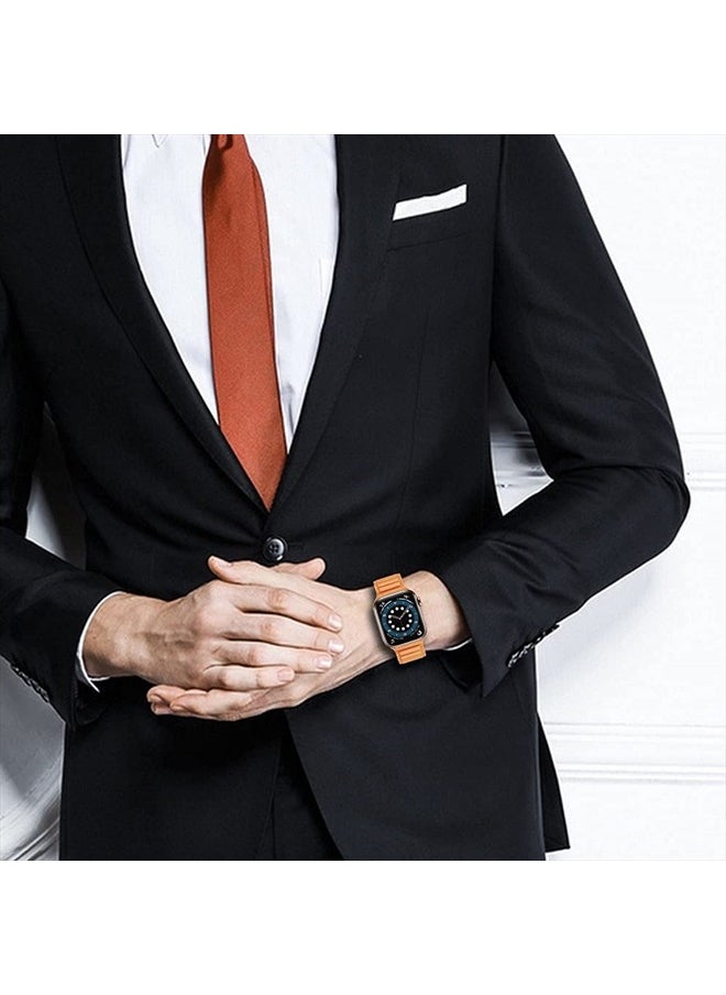 LKEITY - Magnetic Leather Bands Compatible with Apple Watch Band 49mm 45mm 44mm 42mm 41mm 40mm, Thin Leather Link Loop Replacement Wristband with Strong Magnet for iWatch SE SE2& Series 8/7/6/5/4/3. Men Poppy - Image 1