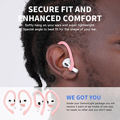 DamonLight Ear Hooks 2 Pairs for AirPods Pro 2 & 1, AirPods 4 & 3, Anti-Slip Comfortable Fit, Ergonomic Design, Accessories (Medium, Pink) - Image 3