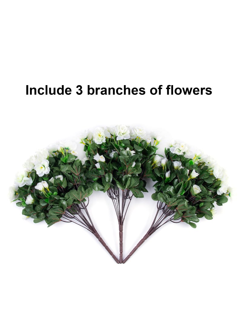 HyeFlora Artificial Fake White Flowers Plants for Outdoor Outside Winter Christmas Decoration  Faux Silk Camellia UV Resistant Realistic for Front Door Porch Planter Pot Patio Balcony  3 Bundles  - Image 3