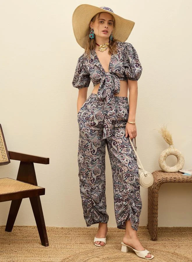 ساسافراس Sassafras Paisley Print Tie-Front Crop Top and Trousers Co-Ords