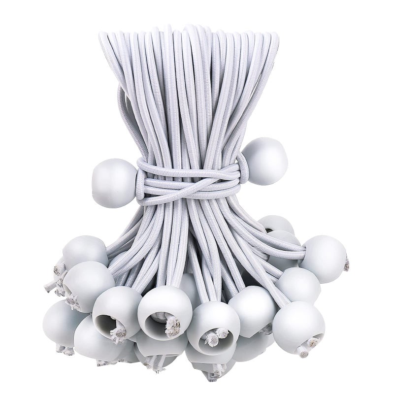 50PCS White Bungee Cords 6 Inch Heavy Duty Outdoor Bungee Cord with Balls Tarp Tie Down Bungee Balls for Shelter Camping Cargo Tent Poles UV Resistant