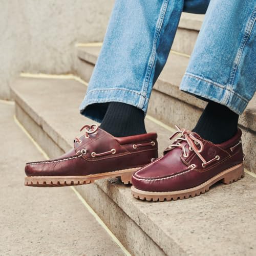 Timberland Men's 50009 Authentics 3-Eye Classic Lug Boat Shoe, Burgundy/Brown,10.5 M - Image 2