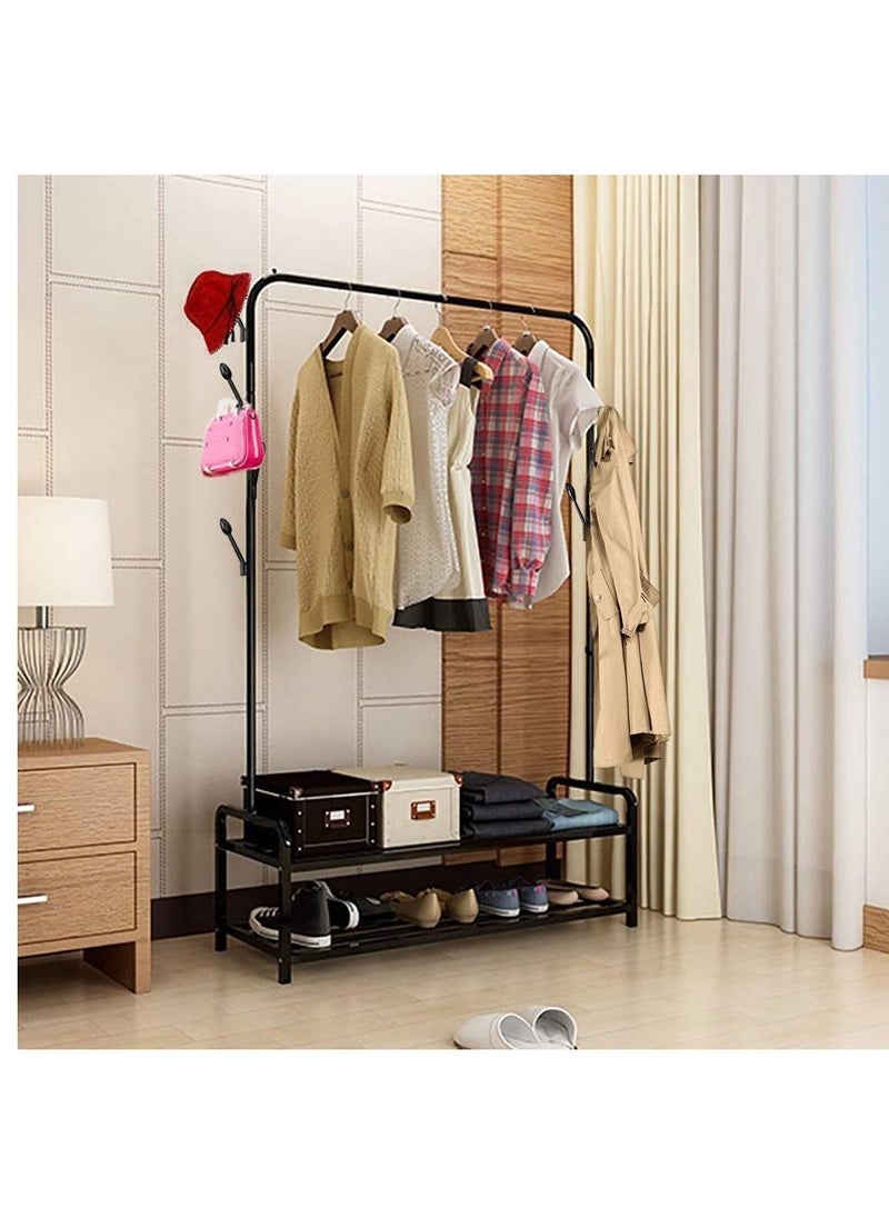 Generic - Clothes Rack Metal Garment Racks Heavy Duty Indoor Bedroom Cool Clothing Hanger with Top Rod and Lower Storage Shelf high Storage Rack, Black - Image 1