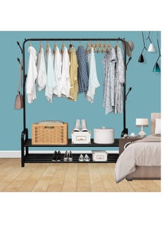 Clothes Rack Metal Garment Racks Heavy Duty Indoor Bedroom Cool Clothing Hanger with Top Rod and Lower Storage Shelf high Storage Rack, Black