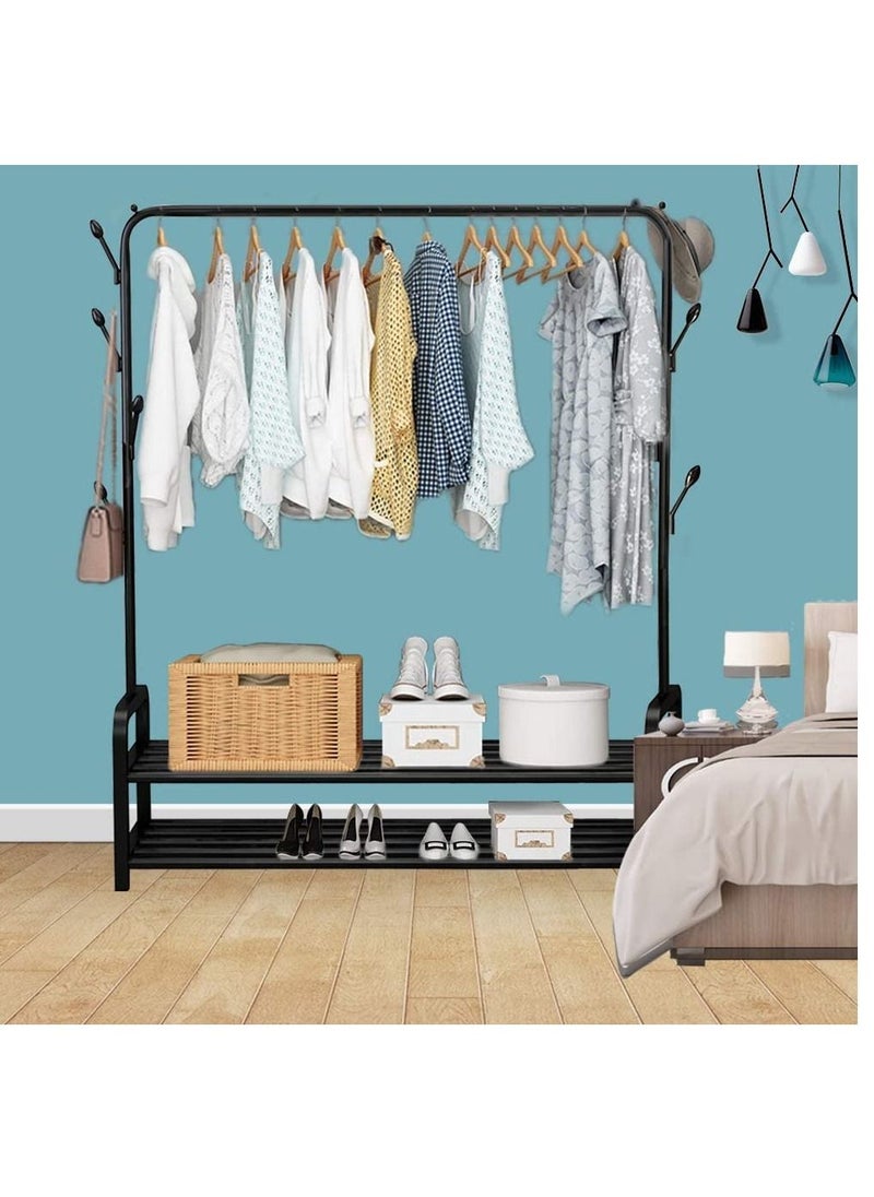 Generic - Clothes Rack Metal Garment Racks Heavy Duty Indoor Bedroom Cool Clothing Hanger with Top Rod and Lower Storage Shelf high Storage Rack, Black - Image 1