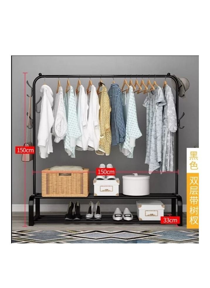 Generic - Clothes Rack Metal Garment Racks Heavy Duty Indoor Bedroom Cool Clothing Hanger with Top Rod and Lower Storage Shelf high Storage Rack, Black - Image 1