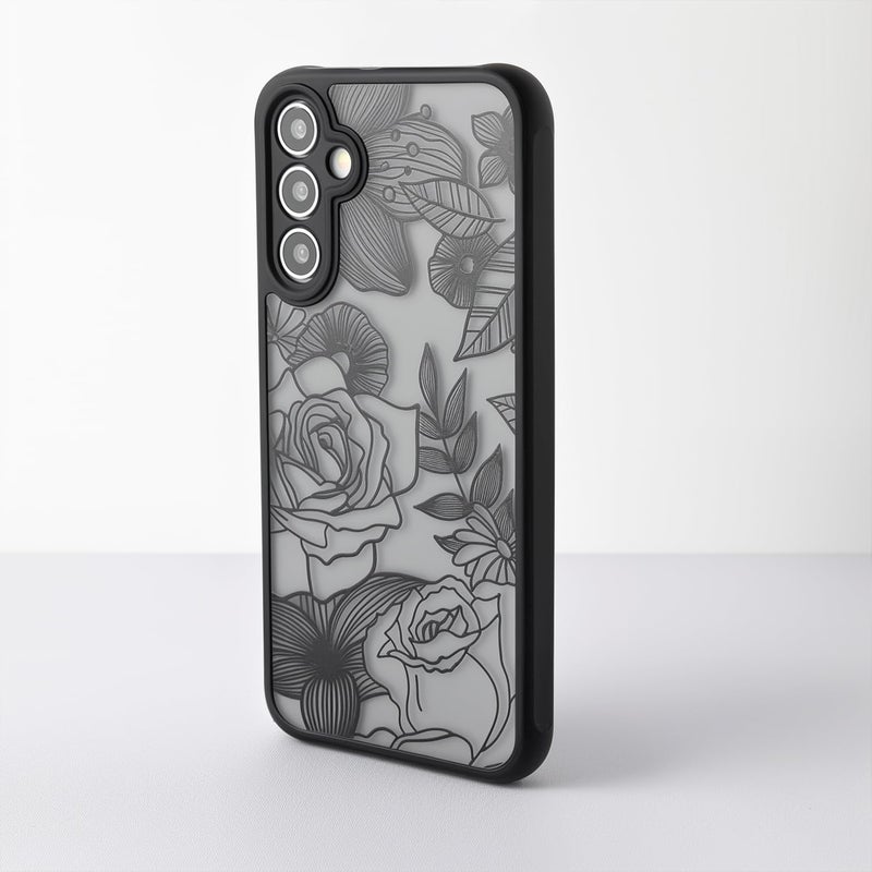 Dumkery Cute Case Compatible with Samsung Galaxy A15 5G Case, Rose Galaxy A15 4G Aesthetic Black Line Art Floral Pattern Print, PC and TPU Heavy Duty Protection Shockproof Cases Cover for Girls Women - Image 3