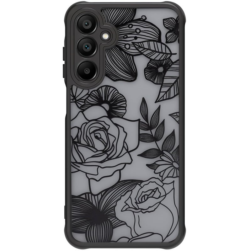 Dumkery Cute Case Compatible with Samsung Galaxy A15 5G Case, Rose Galaxy A15 4G Aesthetic Black Line Art Floral Pattern Print, PC and TPU Heavy Duty Protection Shockproof Cases Cover for Girls Women - Image 1