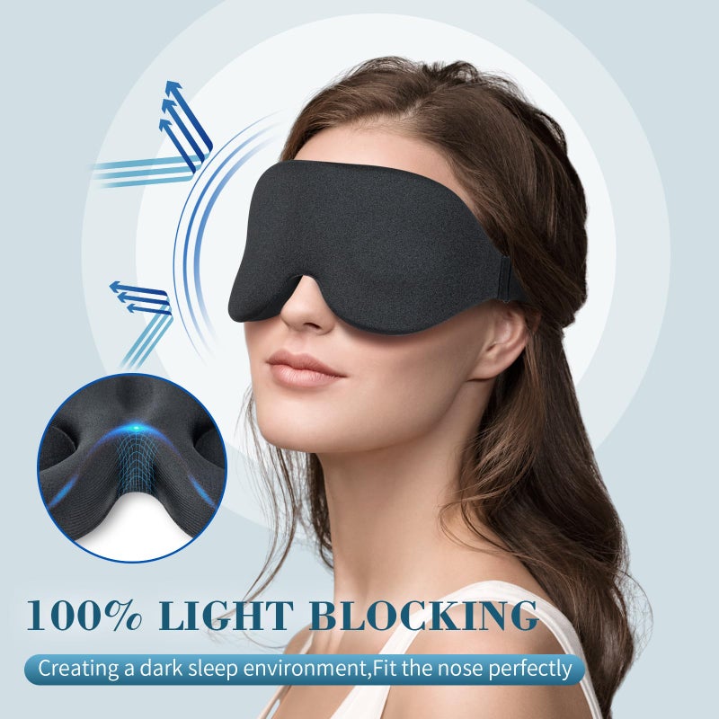 ZGGCD 3D Sleep Mask for Side Sleeper, Light Blocking Sleeping Eye Mask for Women Men, Contoured Cup Night Blindfold, Luxury Eye Cover Eye Shade with Adjustable Strap for Travel, Nap, Black - Image 2