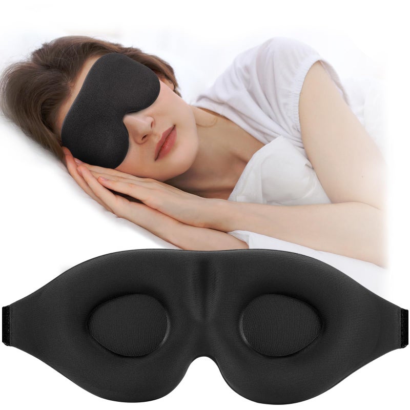 ZGGCD 3D Sleep Mask for Side Sleeper, Light Blocking Sleeping Eye Mask for Women Men, Contoured Cup Night Blindfold, Luxury Eye Cover Eye Shade with Adjustable Strap for Travel, Nap, Black - Image 1