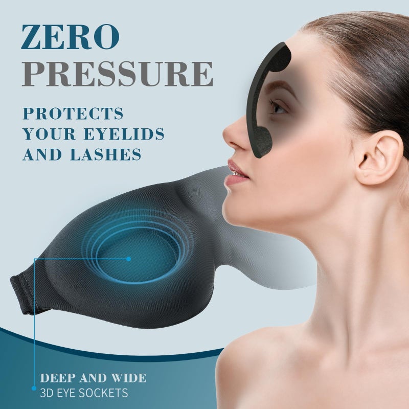 ZGGCD 3D Sleep Mask for Side Sleeper, Light Blocking Sleeping Eye Mask for Women Men, Contoured Cup Night Blindfold, Luxury Eye Cover Eye Shade with Adjustable Strap for Travel, Nap, Black - Image 4