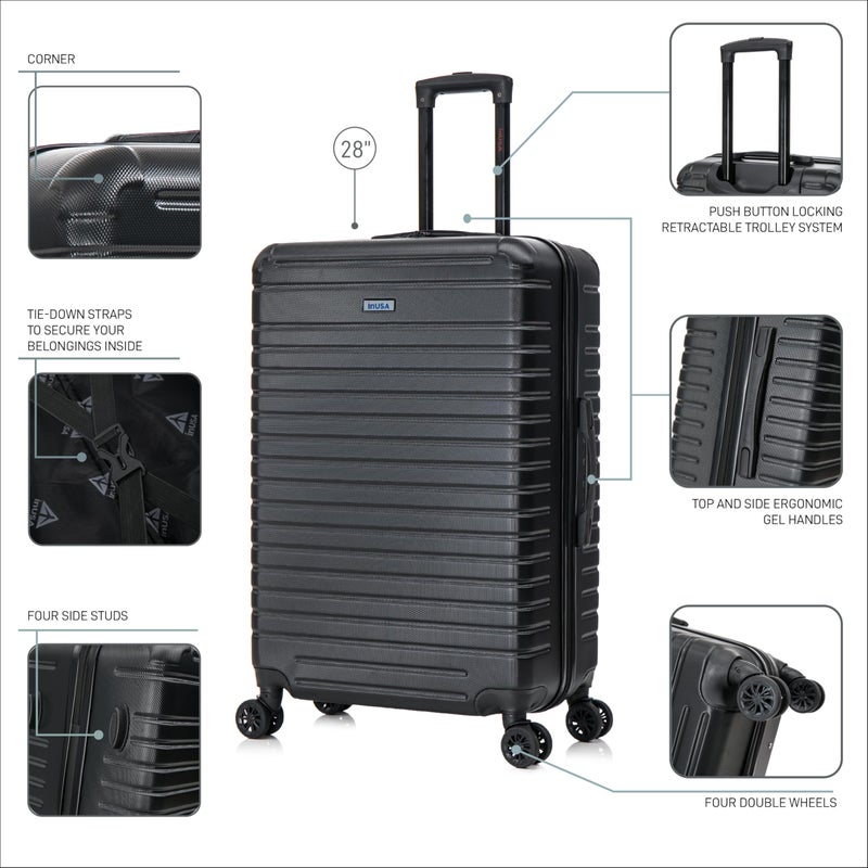 InUSA DEEP Luggage with GEL Handle | Spacious Traveling Suitcases Travel Suitcase with Dual Spinner Wheels and Studs | 28 Inch Large Hardside Luggage | Black - Image 3