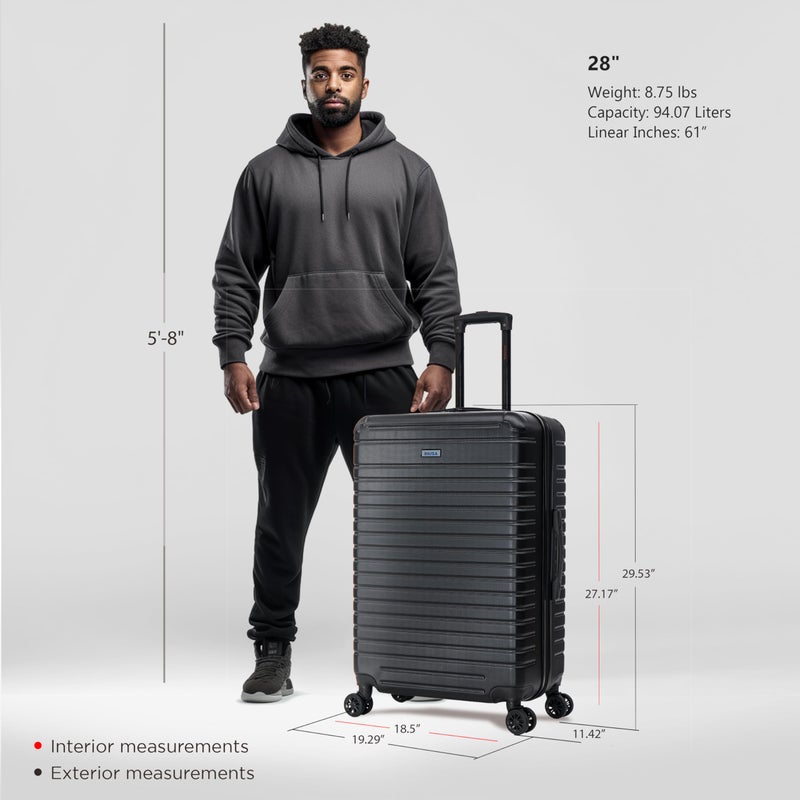 InUSA DEEP Luggage with GEL Handle | Spacious Traveling Suitcases Travel Suitcase with Dual Spinner Wheels and Studs | 28 Inch Large Hardside Luggage | Black - Image 2