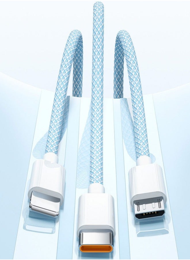 Generic - 3-In-1 Fast Type-C With Micro And Lightning Multi-Function Braided USB Data Cable 1.5M Blue - Image 1