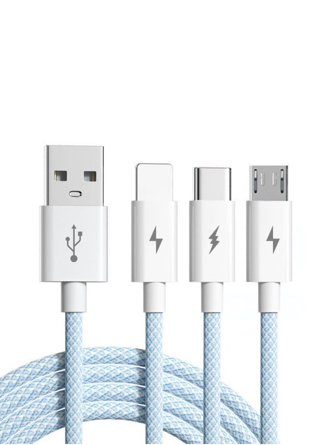 Generic - 3-In-1 Fast Type-C With Micro And Lightning Multi-Function Braided USB Data Cable 1.5M Blue - Image 1