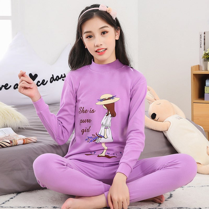 Teenager Autumn Clothes And Pants Suit Girls' Thermal Underwear Middle School Junior High School Boys' Home Clothes Pajamas - Image 4