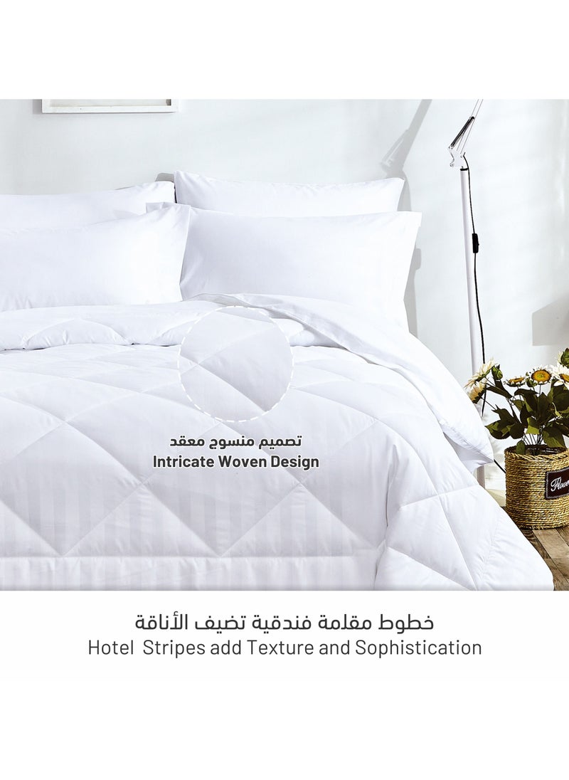 دوناتيلا - 6 قطع مفرش ستايل فندقي مقلم مايكروفايبر، خياطة دايموند، مزدوج 240x260 سم، ابيض - Image 1