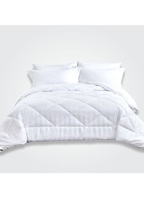 6-Piece Damask Stripes Hotel Style Comforter Microfiber Quilted King 260 x 240 Cms White