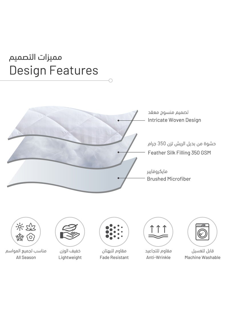 دوناتيلا - 6 قطع مفرش ستايل فندقي مقلم مايكروفايبر، خياطة دايموند، مزدوج 240x260 سم، ابيض - Image 1
