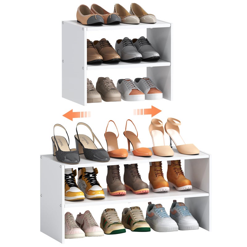 Hencawima 2-Tier Expandable White Shoe Rack Organizer for Closet, Stackable Shoe Rack Storage Shelf, Small Iron Wood Combination Shoe Shelves for Closets,Entryway,Front Door, Narrow Space,Hallway,6-12 Pairs - Image 1