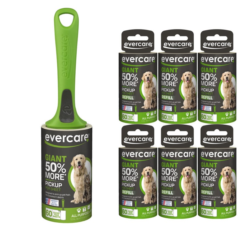 Evercare Pet Bundle Giant Pet Roller REFILLS  6 Pack Dark Green