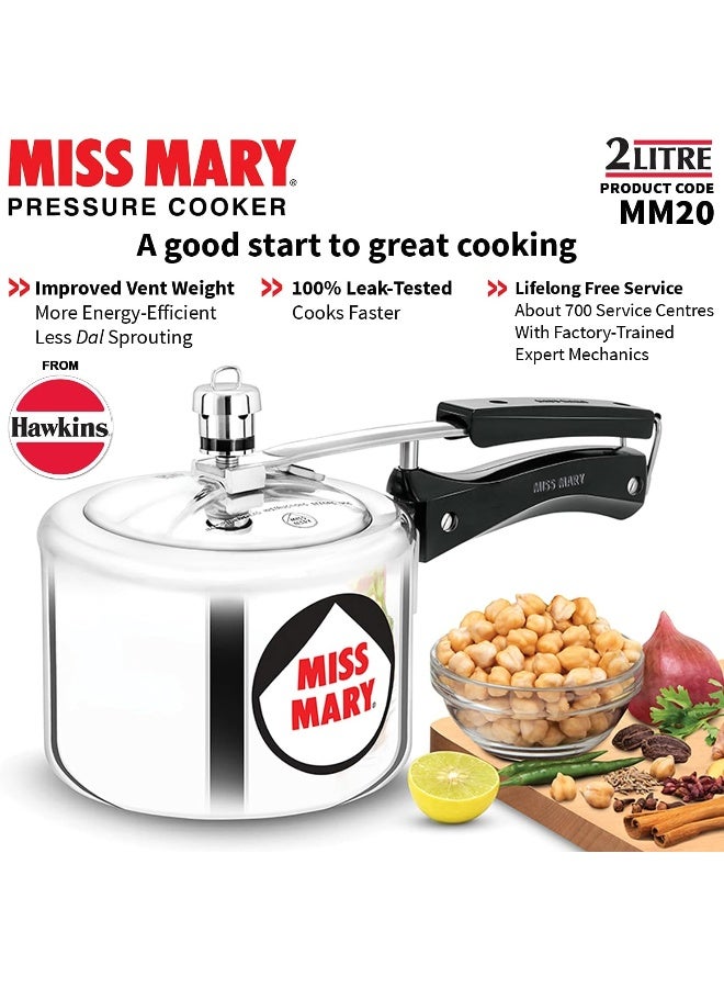 Hawkins 2 Liters Miss Mary Aluminium Pressure Cooker With Inner Lid,Silver  - Image 2
