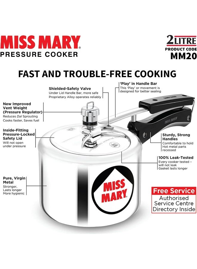 Hawkins 2 Liters Miss Mary Aluminium Pressure Cooker With Inner Lid,Silver  - Image 5