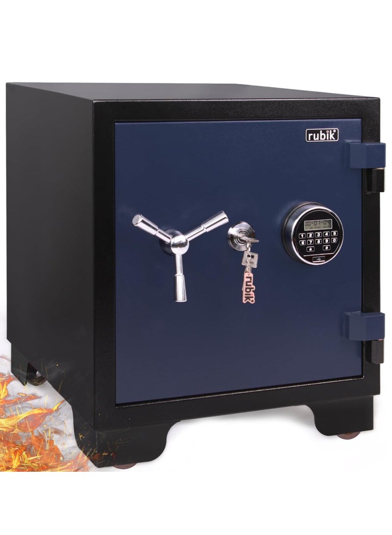 Rubik Fireproof Safe Box 110 KG, Digital & Key Lock Operated, 2 Hours Fire Rated Safety Locker, RBDF-580 (Black/Blue) - Image 1