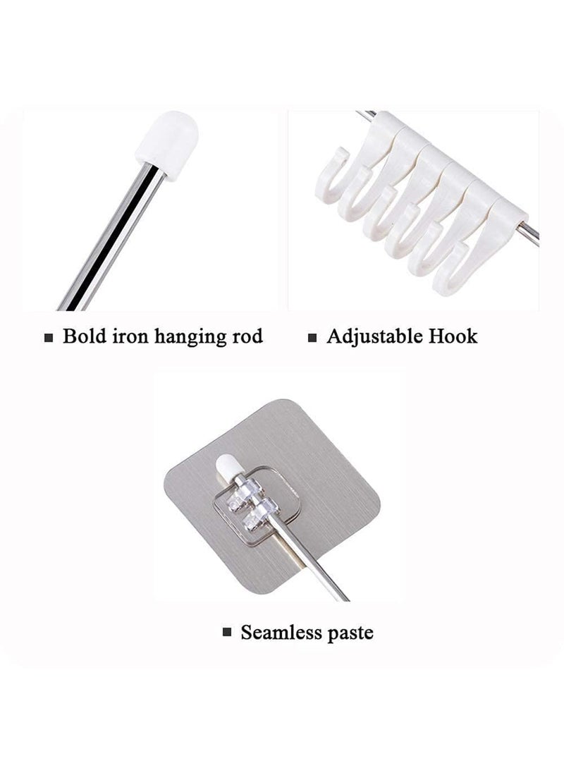 Generic Homartel Adjustable Hook Hanger 6 Hook Hanger Suction Multi Purpose rustproof StainlessSteel Rail with 6 Plastic Hooks Bathroom Kitchen Sticker Hanger Stainless Steel  - Image 3