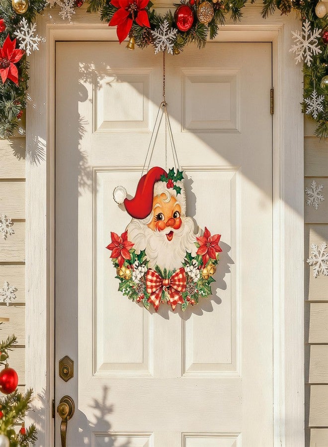 Sophena Wooden Christmas Door Wreath for Front Door Decorations Santa Wall Sign, Merry Christmas Door Signs Welcome Hanging Hanger for Home Tree Decor Xmas Party Outdoor Indoor Wreaths Supply Let it Snow - Image 3
