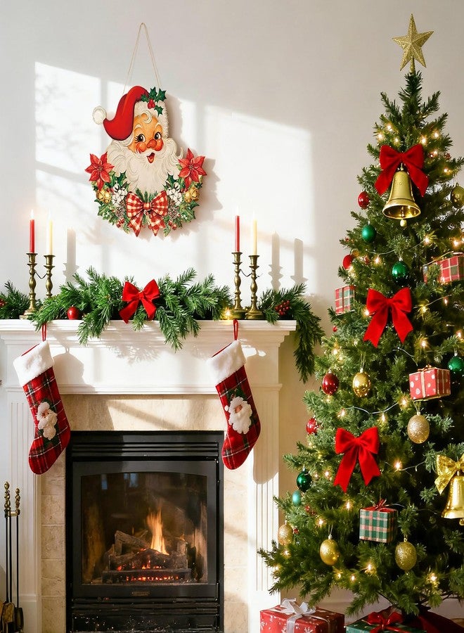 Sophena Wooden Christmas Door Wreath for Front Door Decorations Santa Wall Sign, Merry Christmas Door Signs Welcome Hanging Hanger for Home Tree Decor Xmas Party Outdoor Indoor Wreaths Supply Let it Snow - Image 4