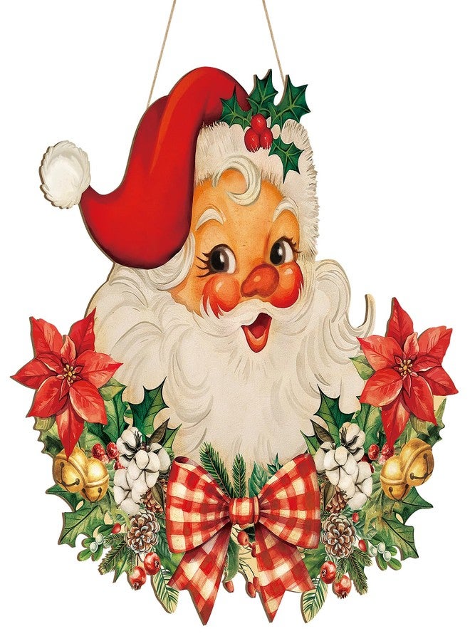 Sophena Wooden Christmas Door Wreath for Front Door Decorations Santa Wall Sign, Merry Christmas Door Signs Welcome Hanging Hanger for Home Tree Decor Xmas Party Outdoor Indoor Wreaths Supply Let it Snow - Image 1