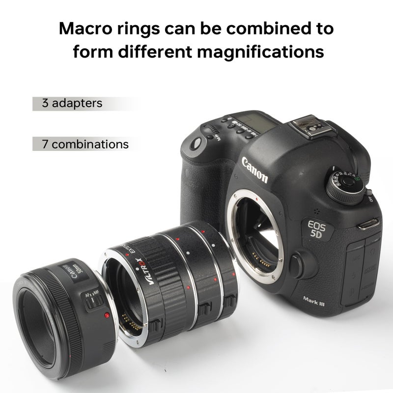 VILTROX DG-C Metal Mount Auto Focus Macro Extension Tube Set Adapter Ring (12mm+20mm+36mm) for Canon EF/EF-S Lens DSLR Camera - Image 4