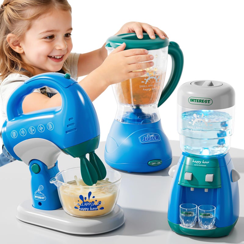 PEADUCK 3in1 Play Kitchen Appliances Set for Kids Pretend Play Toys with Blender Mixers Water Dispenser Realistic Sounds Light Birthday Gifts for 38 Year Old Girl - Image 3