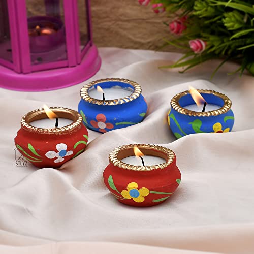 STLYZ Handmade Decorative 30 pcs. Matki Diyas with Wax Filled, Navratri and Diwali Matki Diya, Home Decor Diya, Colourful Festival Diya (Pack of 30) - Image 3