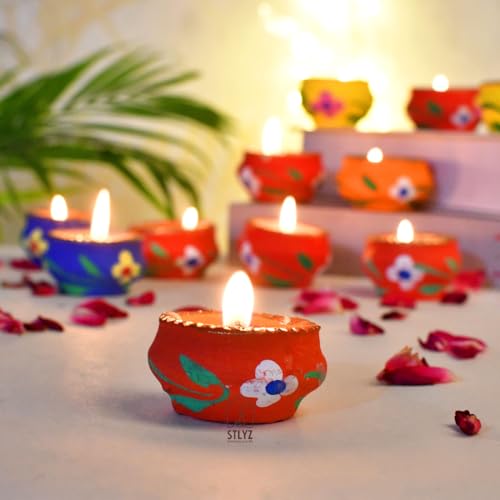 STLYZ Handmade Decorative 30 pcs. Matki Diyas with Wax Filled, Navratri and Diwali Matki Diya, Home Decor Diya, Colourful Festival Diya (Pack of 30) - Image 5
