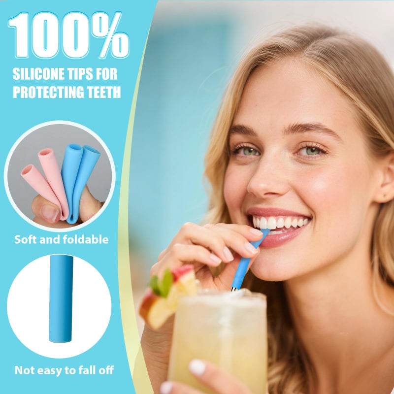 Ullnosoo 2 Size Stainless Steel Straw with Silicone Tip 6 Pack, 9 inch Reusable Metal Drinking Straws for Cocktail Glasses, 20 30 32oz Tumblers Cups, Smoothies, with Cleaning Brush & Portable Bag - Image 4