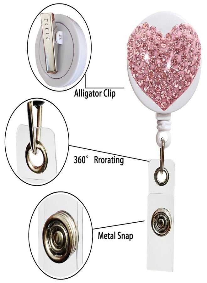 Anranmm 2 Pack Bling Heart Retractable ID Badge Holder Nurse Badge Reels with Clip, 24 inch Retractable Cord, Name Card Holders for Office Worker Doctor Girls Women - Image 3