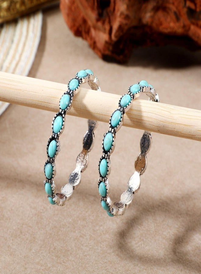 Yolev Western Earrings Boho Turquoise Hoop Earrings for Women,Vintage Oval Dangle Earring,Bohemian Ethnic Statement Jewelry Gift - Image 3
