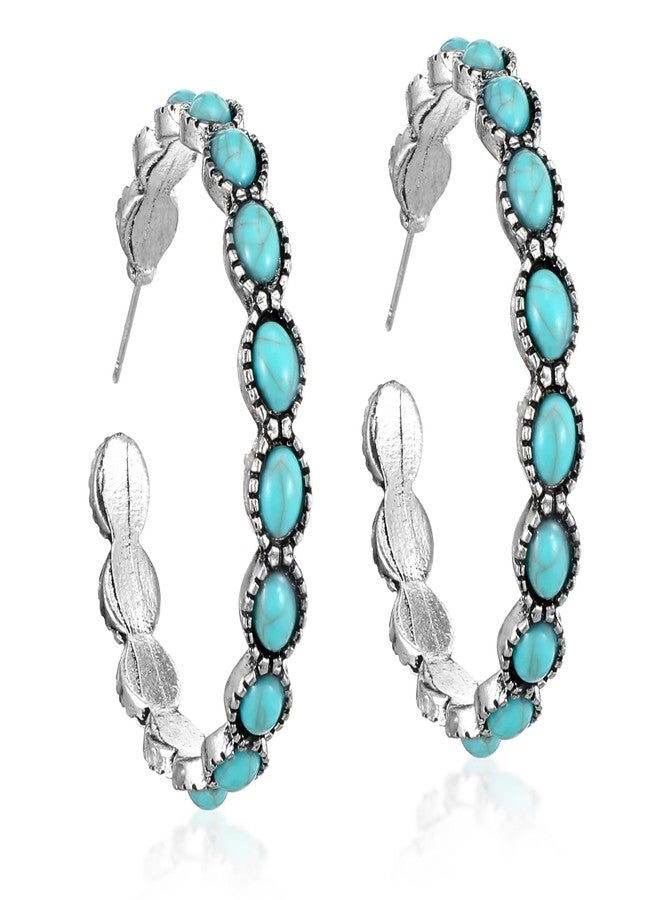 Yolev Western Earrings Boho Turquoise Hoop Earrings for Women,Vintage Oval Dangle Earring,Bohemian Ethnic Statement Jewelry Gift - Image 1
