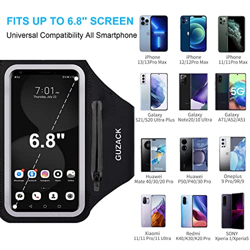 GUZACK Phone Holder for Running with Zipper Pouch, Running Armband for iPhone 16 Pro/15/14/13/12/11 Pro Max/Plus/XR/XS, Galaxy S25/S24/S23/S22, Cell Phone Arm Holder with Key Pocket & Card Slot - Image 2
