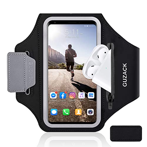 GUZACK Phone Holder for Running with Zipper Pouch, Running Armband for iPhone 16 Pro/15/14/13/12/11 Pro Max/Plus/XR/XS, Galaxy S25/S24/S23/S22, Cell Phone Arm Holder with Key Pocket & Card Slot - Image 1