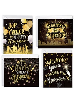 HOWAF 24 Pack Happy New Year Cards 2024 New Year Greeting Cards With Envelopes Happy New Year Card Winter Holiday Black Gold Greetings Cards New Year Gifts Presents For New Years Eve Party Supplies  - Image 1