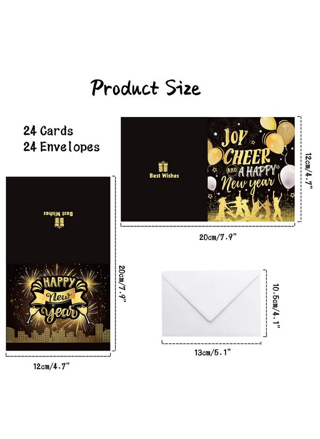 24 Pack Happy New Year Cards 2024 New Year Greeting Cards With Envelopes Happy New Year Card Winter Holiday Black Gold Greetings Cards New Year Gifts Presents For New Years Eve Party Supplies - pzsku/Z9A4865E2A5E03C6E609EZ/45/_/1720608172/0f957e15-23bf-4176-97e3-ba22909ffcfd