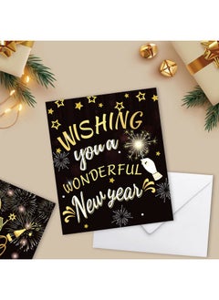 HOWAF 24 Pack Happy New Year Cards 2024 New Year Greeting Cards With Envelopes Happy New Year Card Winter Holiday Black Gold Greetings Cards New Year Gifts Presents For New Years Eve Party Supplies  - Image 5