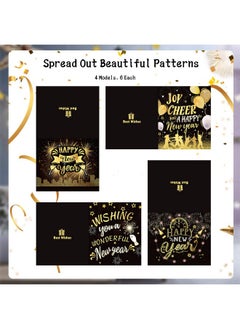 HOWAF 24 Pack Happy New Year Cards 2024 New Year Greeting Cards With Envelopes Happy New Year Card Winter Holiday Black Gold Greetings Cards New Year Gifts Presents For New Years Eve Party Supplies  - Image 3