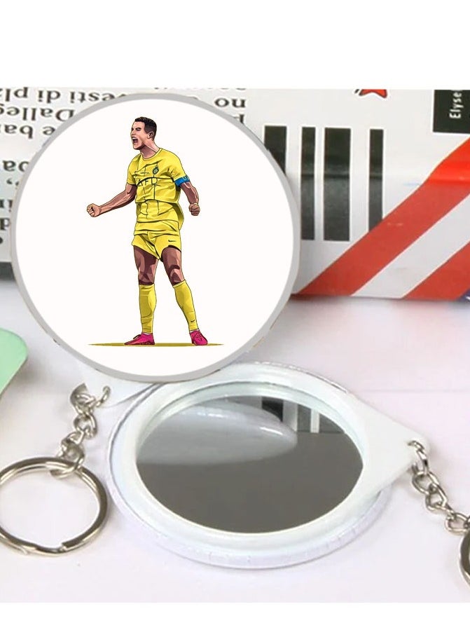 ماركة غير محددة - ميدالية مفاتيح دائرية بتصميم لاعب نادي النصر كريستيانو رونالدو سلسلة مفاتيح رائعة مع وجود مراة عاكسة من الخلف مناسبة لمفاتيح السيارة والحقائب هدية جميلة - Image 1